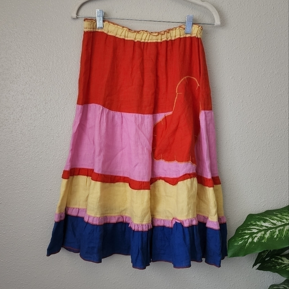 Jams World Vintage Linen Kiyoshi Red Apple Heart Multicolor Stripe Skirt XS
